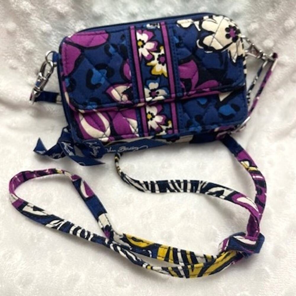 Vera Bradley Retired African Violet Pattern, Detachable Strap, Crossbody Wallet